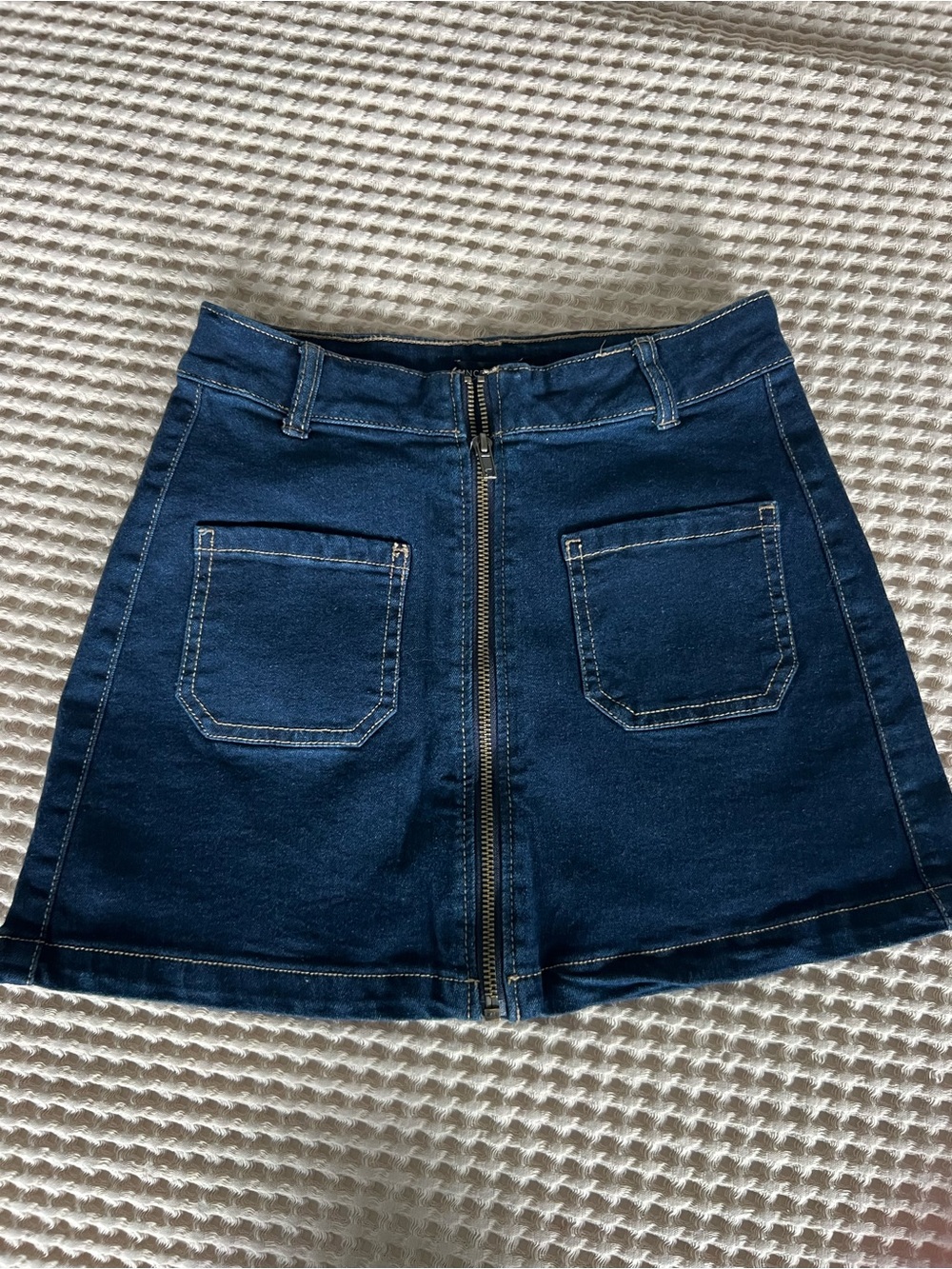 Sincerely Jules Dark Blue Denim A-Line Mini Skirt with Front Zip